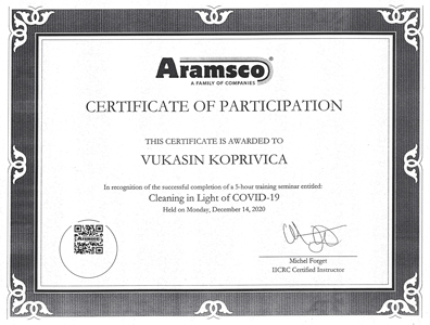 Aramsco certification